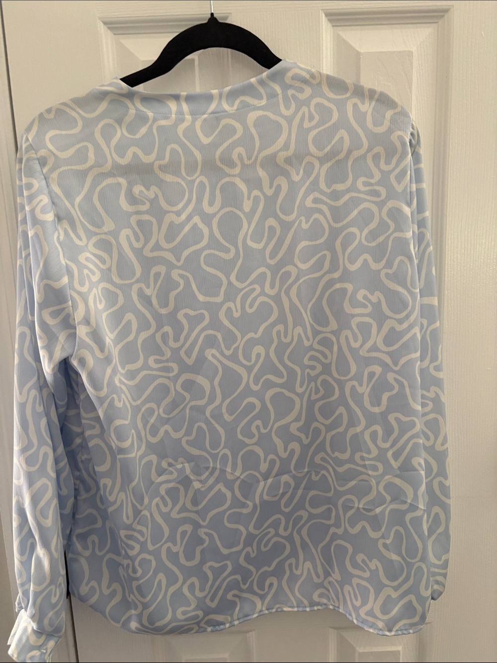 Abstract-Print Light Blue Button-Front Blouse - Picture 5 of 5